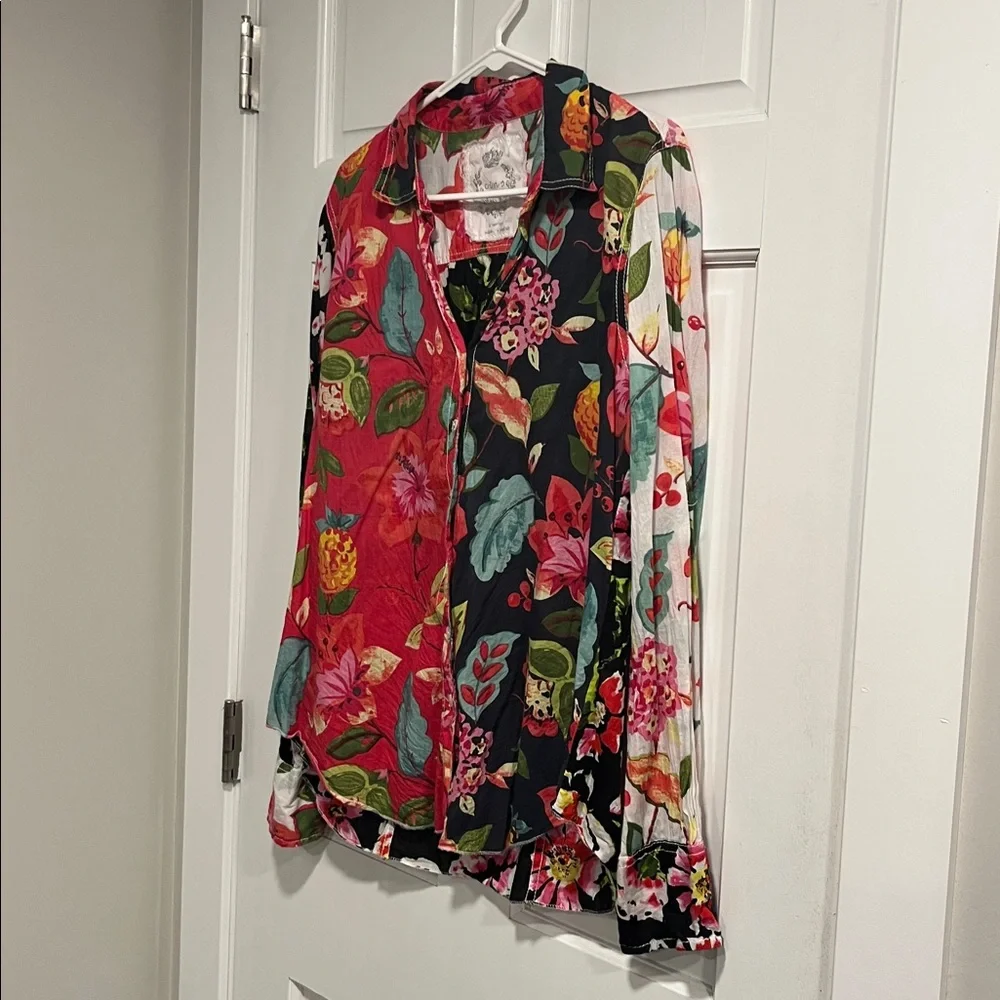 Cino 100% Cotton Roll Sleeve Floral Button Down Size XL - Picture 2 of 7
